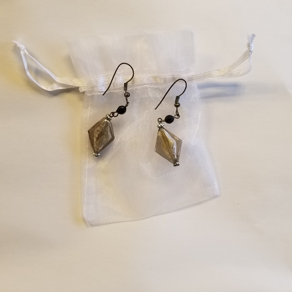 Gray and black beaded earrings.